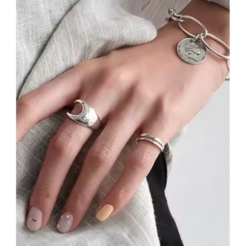 NEW UNIQUE SILVER ABSTRACT RING, OPEN RING, SILVER ADJUSTABLE RING, UNISEX RING - Picture 1 of 12